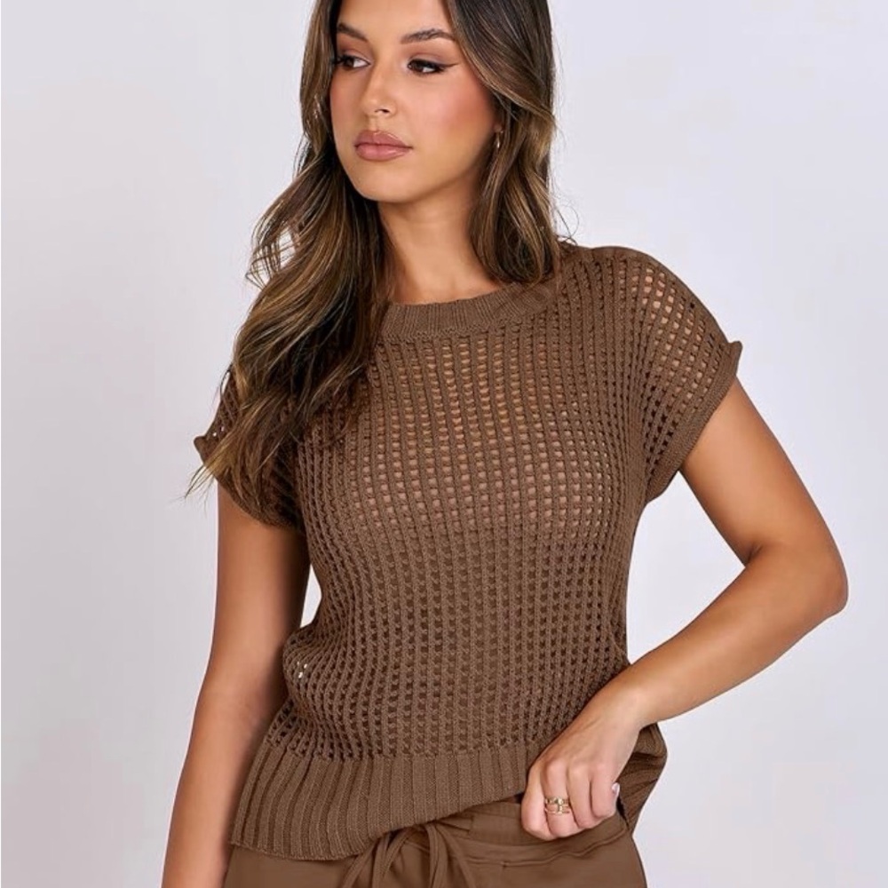 Brown Knit Short Sleeve Top
